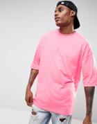 Asos Oversized T-shirt With Half Sleeve In Neon Pink - Pink