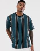 Good For Nothing Oversized T-shirt In Green And Black Stripes With Back Print - Green