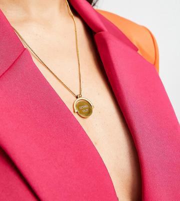 Hoops + Chains Ldn Double Sided Spinner Necklace With 'going Out' Slogan In 18kt Waterproof Gold Plate