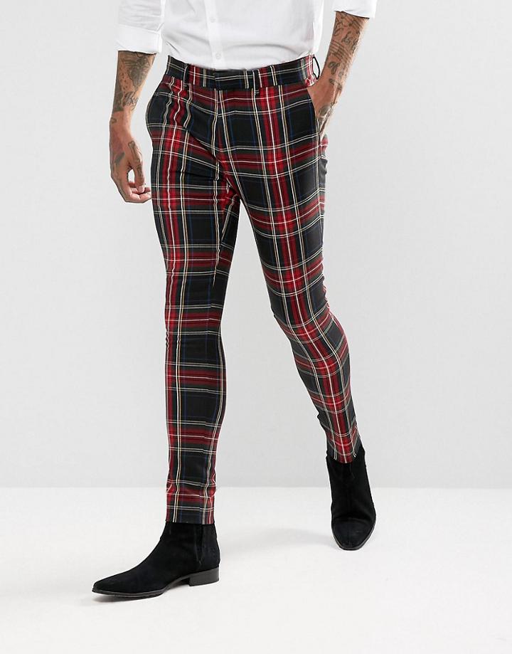 Devils Advocate Super Skinny Plaid Suit Pants - Black