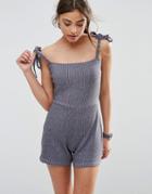 Asos Casual Rib Romper With Ties - Gray Marl