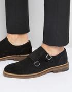 Asos Monk Shoes In Black Suede With Natural Sole - Black