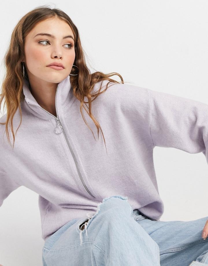 Asos Design Sweater With Zip Front And Wide Sleeves In Lilac-purple