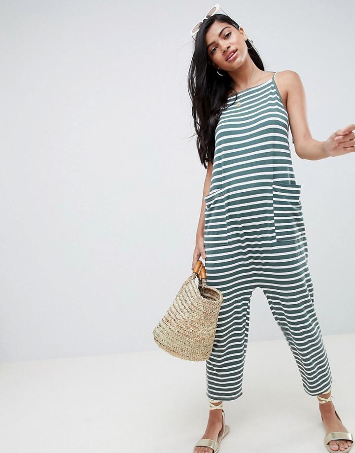 Asos Design Jersey Minimal Jumpsuit With Ties In Stripe - Multi