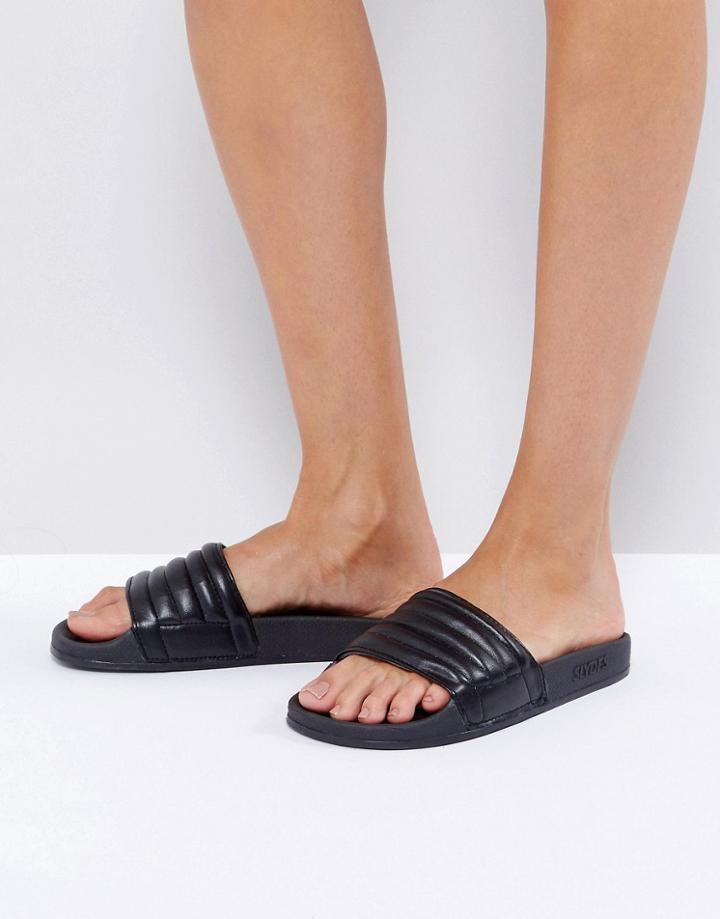 Slydes Port Padded Black Slide Flat Sandals - Black