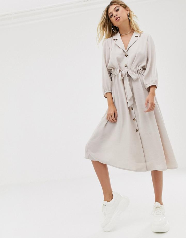 Asos Design Button Through Midi Shirt Dress With Ruched Waist