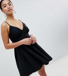 Asos Design Petite Skater Mini Dress With Lace - Black
