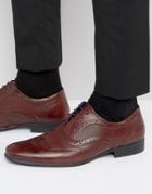 Red Tape Etched Brogues In Burgundy Leather - Red