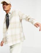 Topman Oversized Shirt In Stone Check-neutral