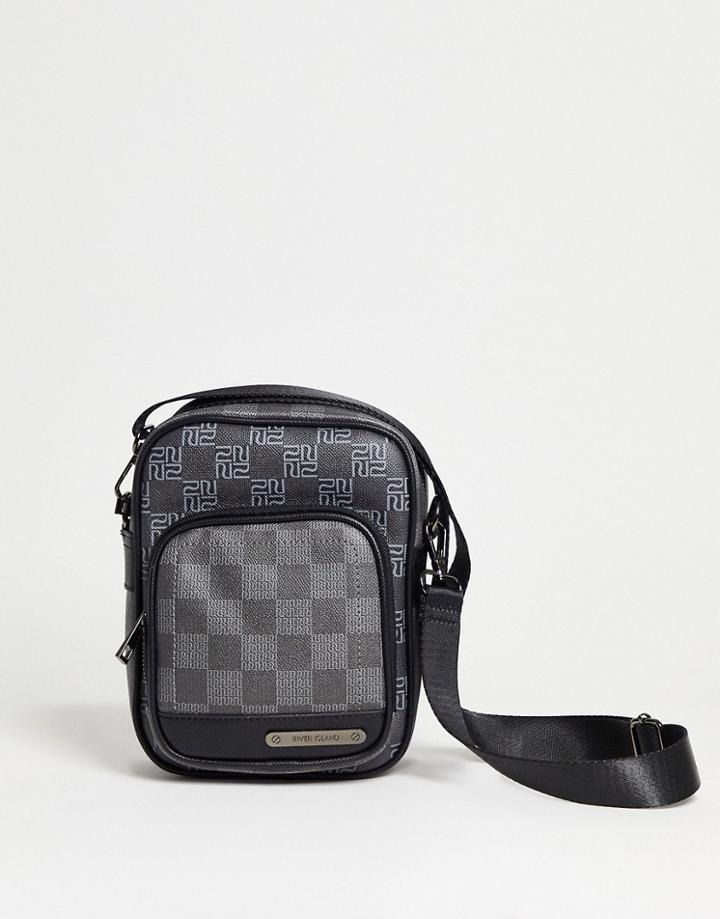 River Island Monogram Cross Body Bag In Black