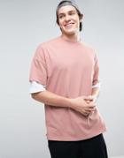 Asos Oversized T-shirt In Pink Heavyweight Jersey With Layered Half Sleeve - Pink