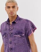 Asos Design Oversized Sleeveless Denim Shirt In 90's Style Pink Acid Wash - Pink