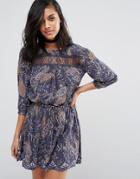 Vero Moda Karin Drop Waist Lace Panel Dress - Blue