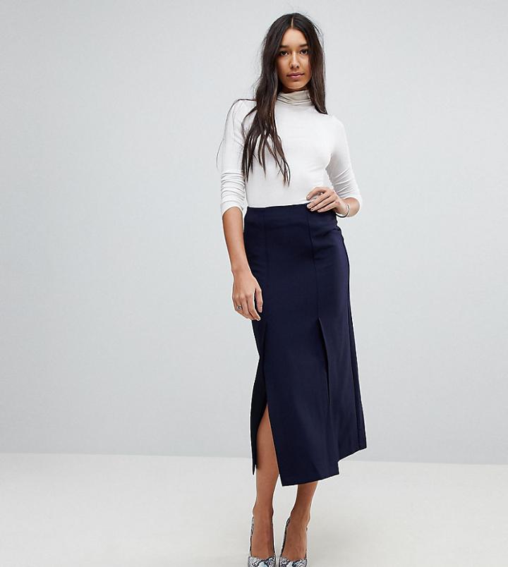 Asos Tall Tailored Column Skirt With Split Detail - Navy