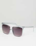 Asos Flat Brow Square Fashion Sunglasses Light Gray Crystal - Gray