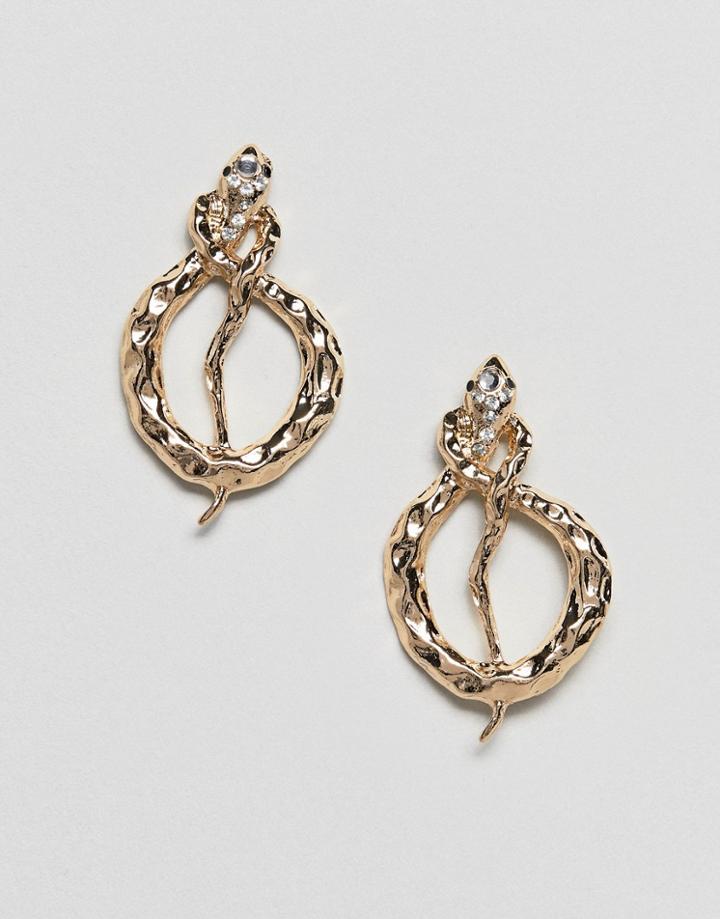 Asos Design Earrings In Snake Design In Gold - Gold