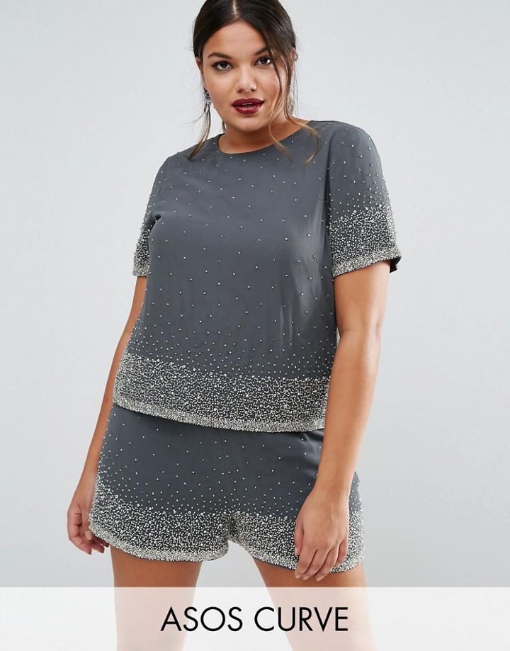 Asos Curve Scatter Embellished Top Co-ord - Black