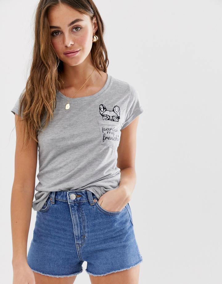 Brave Soul Doggy Pocket Detail T Shirt - Gray