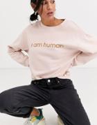 Monki Classic Round Neck Slogan Sweatshirt In Pink