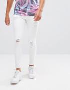 11 Degrees Muscle Fit Jeans In White With Distressing - White