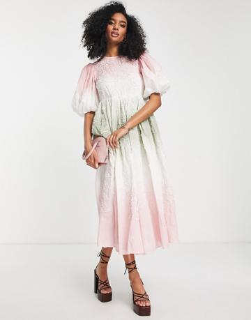 Asos Edition Embroidered Ombre Midi Dress-multi