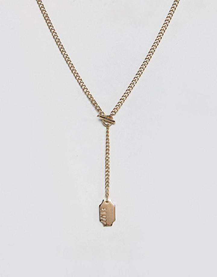 Asos Necklace In Gold With Tag Pendant - Gold