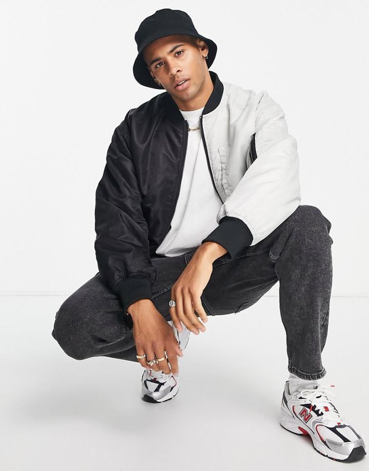 River Island Splice Bomber Jacket In Mono-black