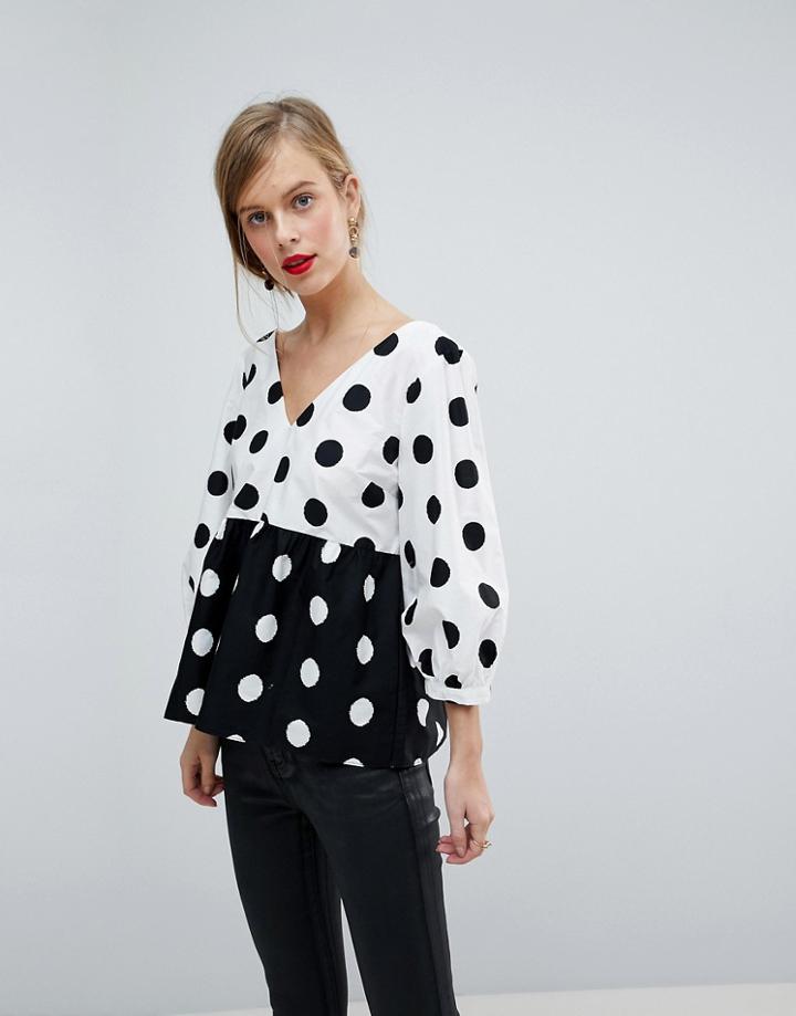 Asos V Neck Top In Mixed Spot - Multi