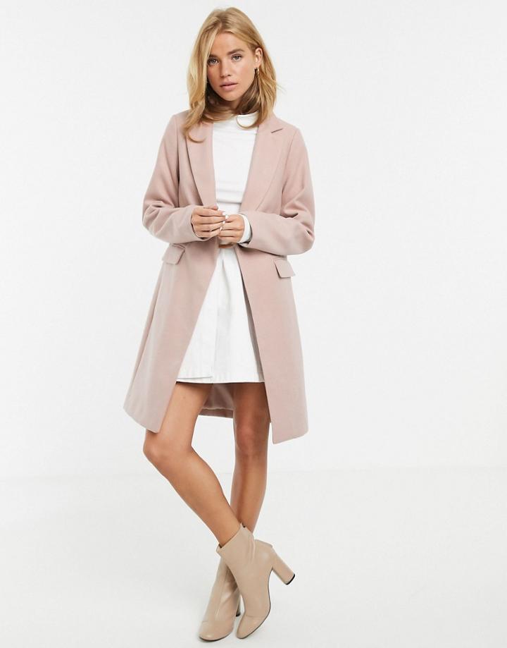 New Look Button Front Coat In Light Pink