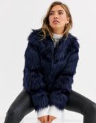 Urbancode Faux Fur Mix Coat In Navy