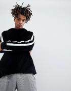 Mennace Hoodie In Black Velour With White Side Stripe