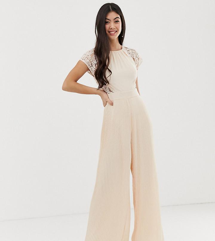 Tfnc Petite Lace Detail Jumpsuit In Pink - Pink