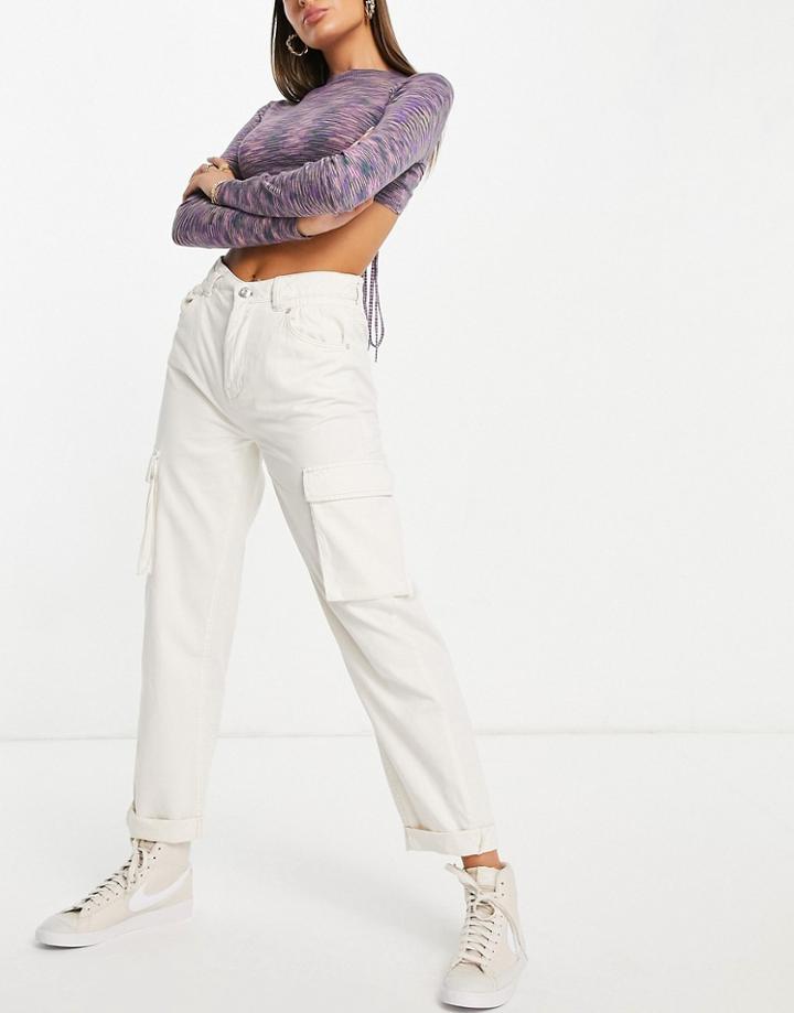 Bershka Pocket Detail Slim Leg Cargo Pants In White
