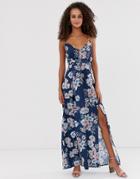 Parisian Floral Wrap Front Maxi Dress - Navy