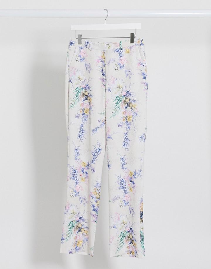 Asos Design Wide Leg Suit Pants Two-piece In Floral Print-multi