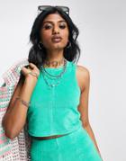 Topshop Seam Front Towelling Racer Crop Top In Green - Part Of A Set