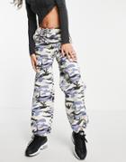 Topshop Mid Rise Casual Wide Leg Utility Pant In Blue Camo Print - Part Of A Set