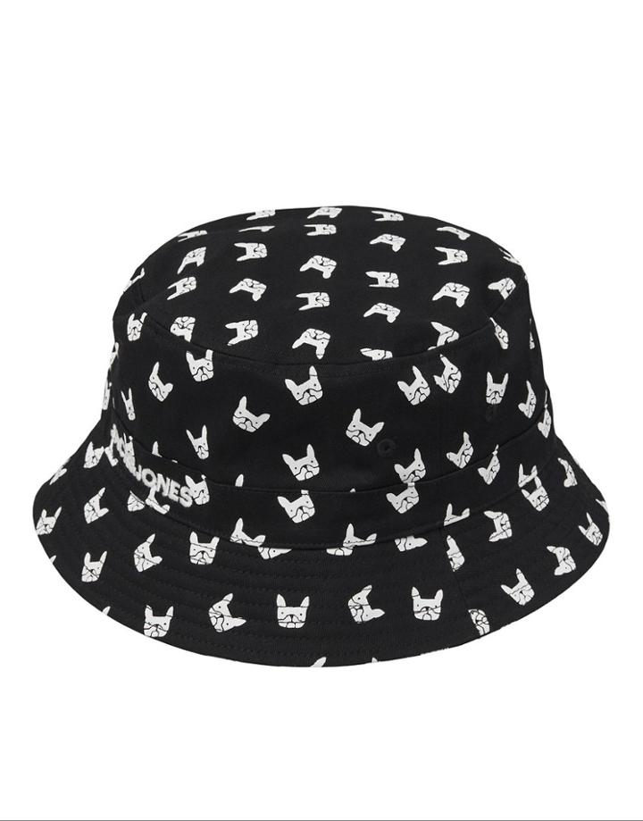 Jack & Jones Bucket Hat With Bulldog Print In Black