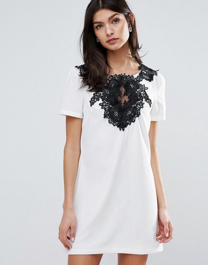 Little Mistress Skater Dress With Lace Panel - Multi