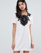 Little Mistress Skater Dress With Lace Panel - Multi