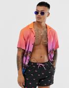 Asos Design Swim Shorts With Ditsy Watermelon And Pink Drawcord Short Length - Black