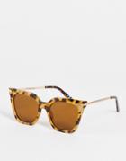 Asos Design Recycled Square Cat Eye Sunglasses With Metal Arms In Milky Tort-brown
