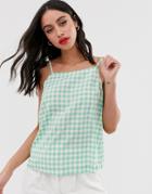 Asos Design Square Neck Cami In Gingham-multi