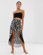 River Island Beach Wrap Skirt In Leopard Print-black