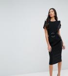 Asos Tall Split Sleeve Cap Sleeve Midi Dress With Circle Belt - Black