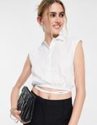 Asos Design Crop Shirt With Tie Waist Detail In White