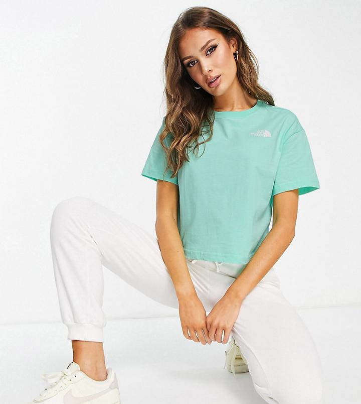 The North Face Simple Dome Cropped T-shirt In Green/ White Exclusive At Asos