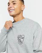 Asos Design Oversized Sweatshirt With Line Drawing Chest Print-grey