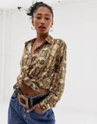 Reclaimed Vintage Inspired Satin Shirt In Snake Print - Red