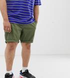 Asos Design Plus Slim Chino Shorts In Khaki - Green